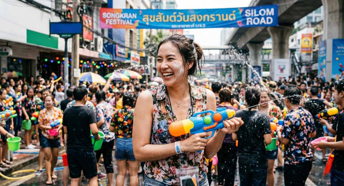 ถนนสีลม กรุงเทพ เล่นน้ำยาวที่สุดในกรุงเทพ